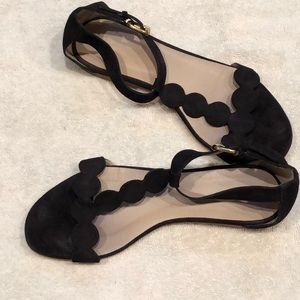 Boden Black Leather Dot Sandals Womens Shoes Flats Sz 38 7 Ankle Strap